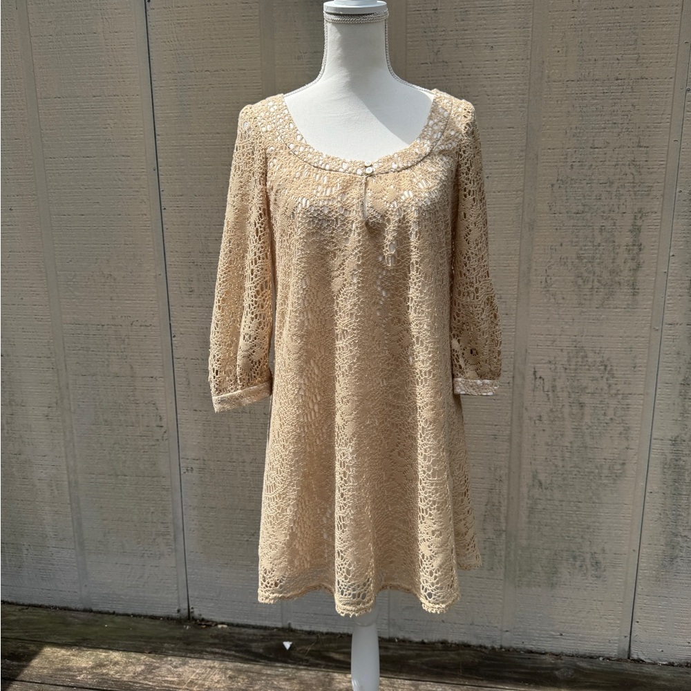Christopher Deane Blythe Cream Lace Crocheted Mini Dress